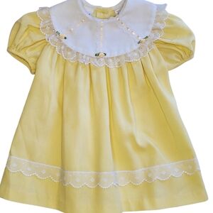 Rose Cottage Yellow Baby Dress 24 Months Lace Collar Easter Spring Dress